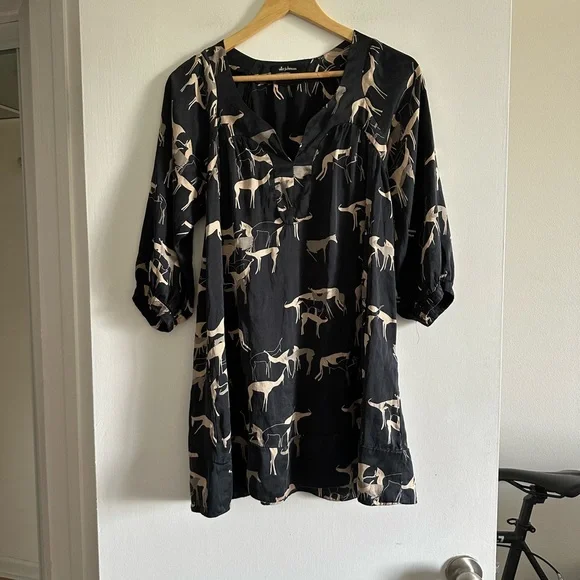 Ulla Johnson Silk Deer Black/ Gold Tunic Mini Dress size 2 EUC - Picture 2 of 8